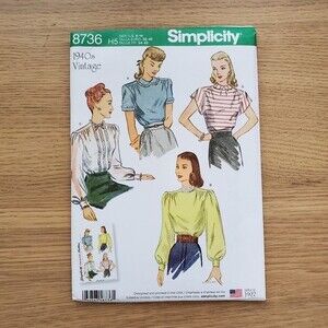 NEW Simplicity Vintage 1940's Blouse Sewing Pattern